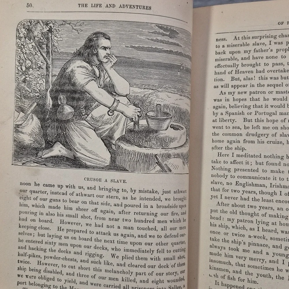 ANTIQUE 1872 ADVENTURE NOVEL: ROBINSON CRUSOE BY DANIEL DEFOE